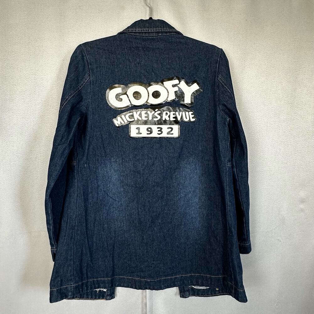 Women's Goofy Mickey's Revue Faux Button Front Graphic Denim Jean Jacket- XL
